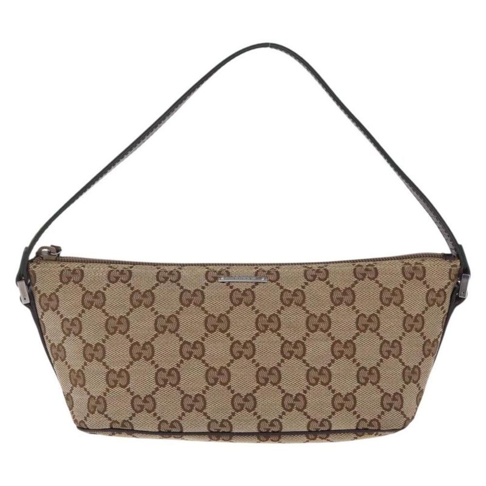 Gucci Web Boat Pochette Gg Canvas And Leather Beige Canvas Handbag